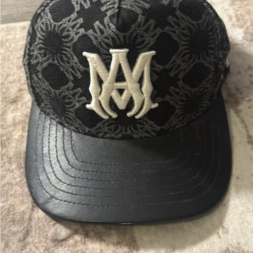 AMIRI Black Cap with Cream Monogram